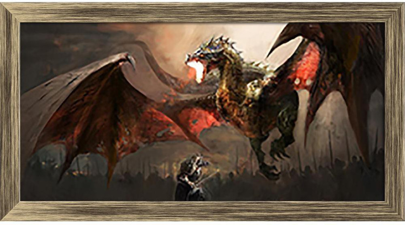 ArtzFolio Knight Fighting Dragon Framed Wall Art Painting